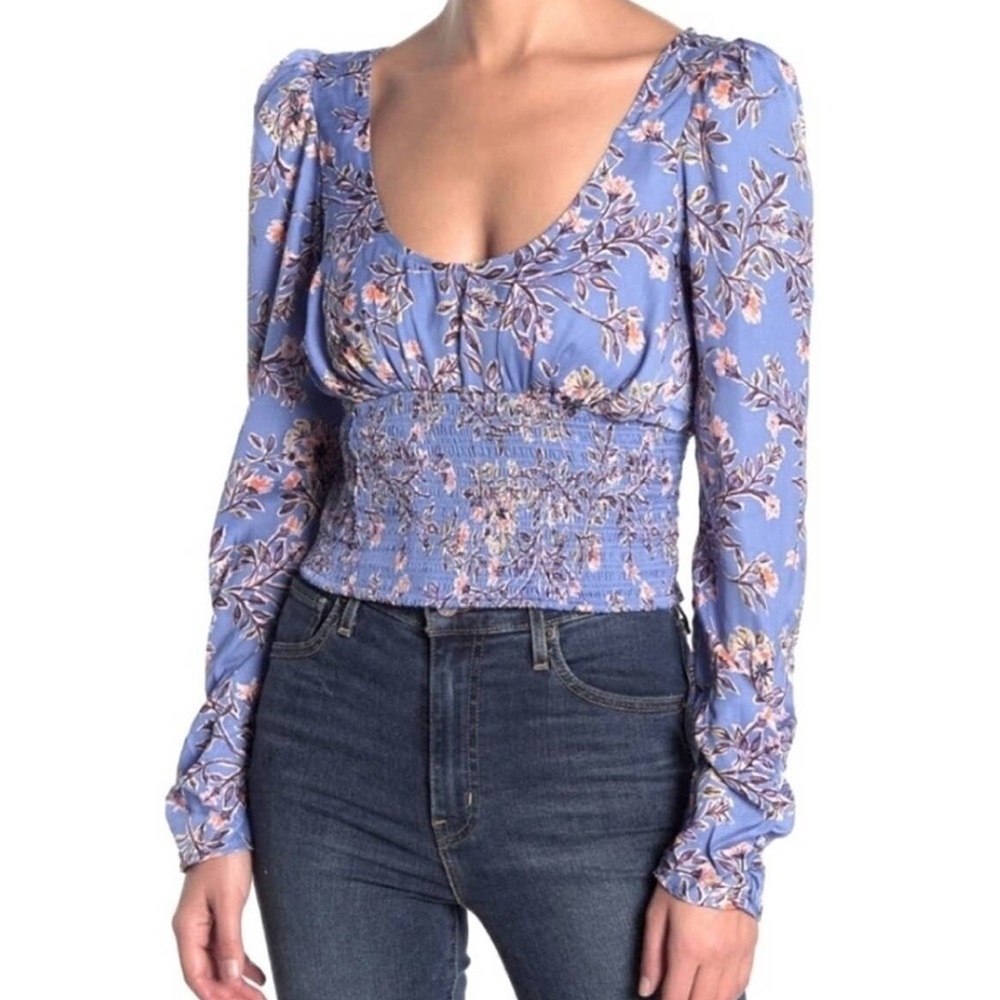 Free People Santiago Printed Top Blue